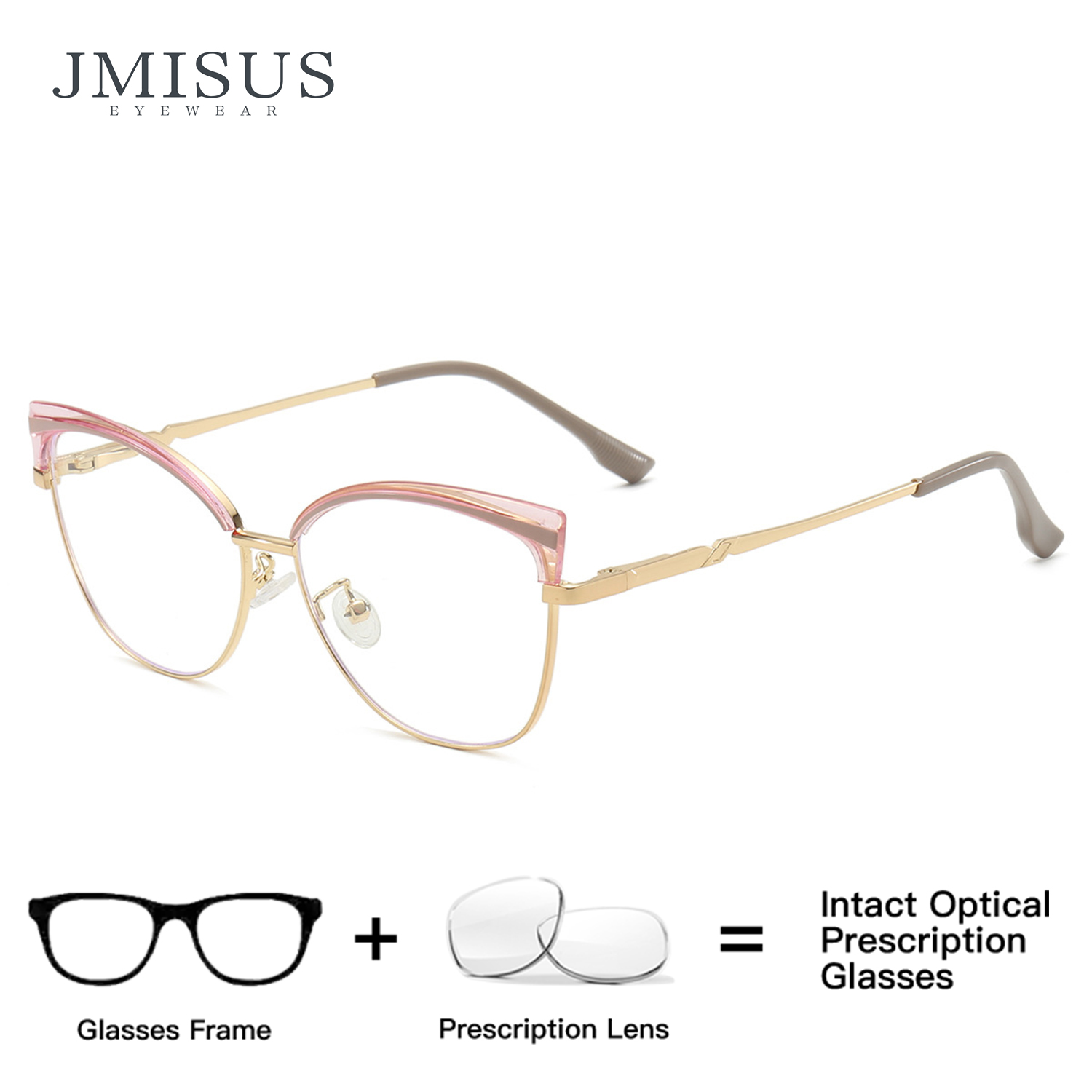 JMISUS Women's Trendy Butterfly Prescription Glasses Cateye Alloy Myopia Progressive Eyewear with Spring Leg