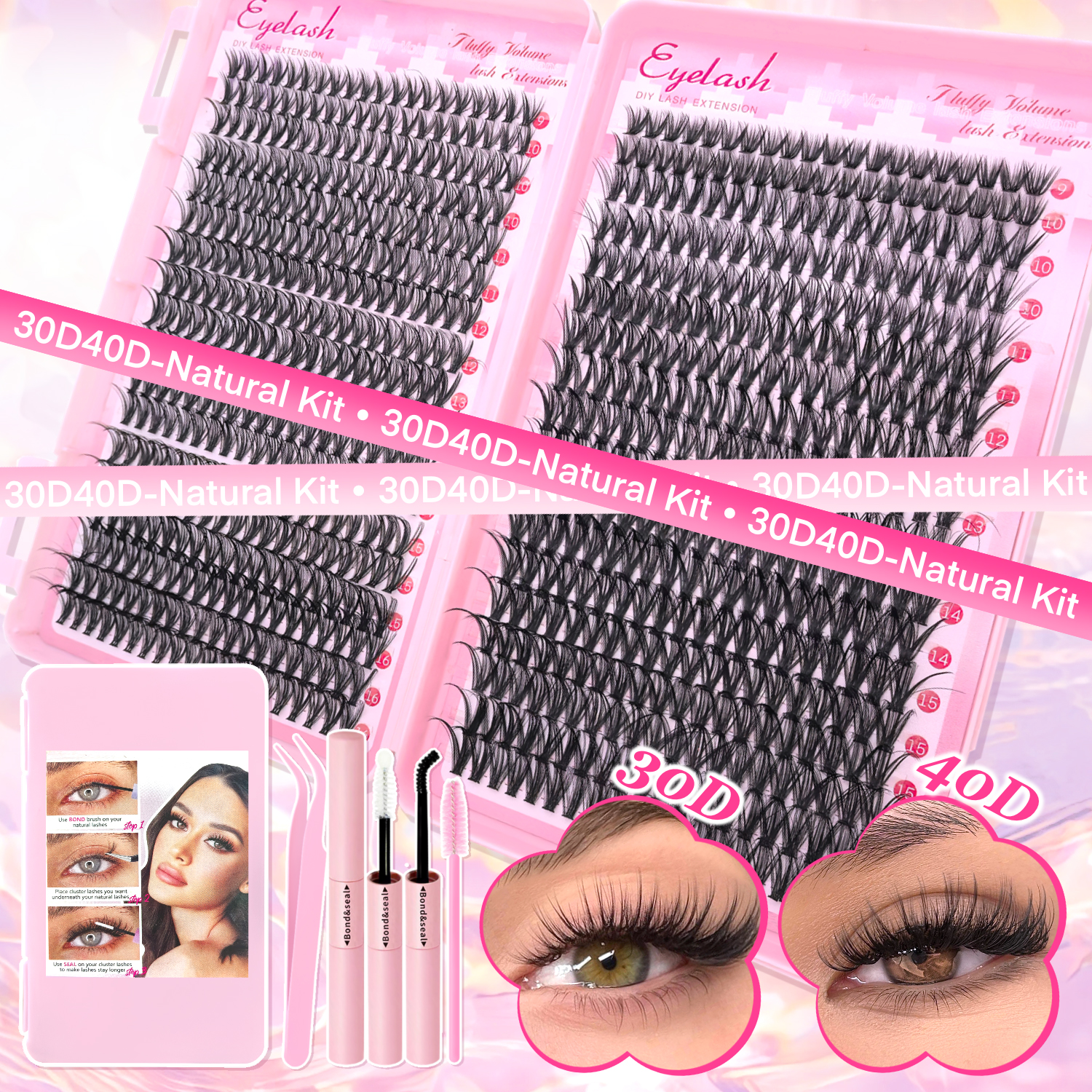 DIY Lash Extension Kit 720pcs Lash Clusters Individual Eyelashes Kit with Lash Bond and Seal Wispy Natural Mange Lashes