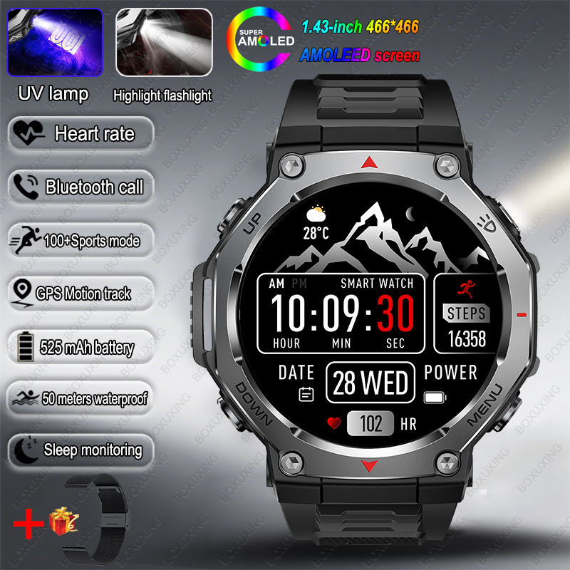 2025 NEW For HUIAWE GPS Smart Watch Men 10ATM IPX8 Waterproof Smart Watches Compass Altimeter Barometric 1.43'' AMOLED Bracelet