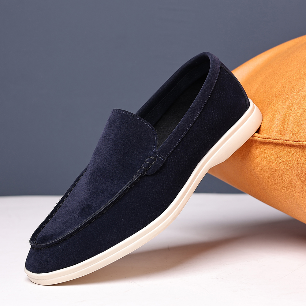 Brand Men's Suede Loafers Soft Leather Slip-On Shoes Comfortable Flat for Men Non-Slip Walking Shoes Casual Wear Business Shoes