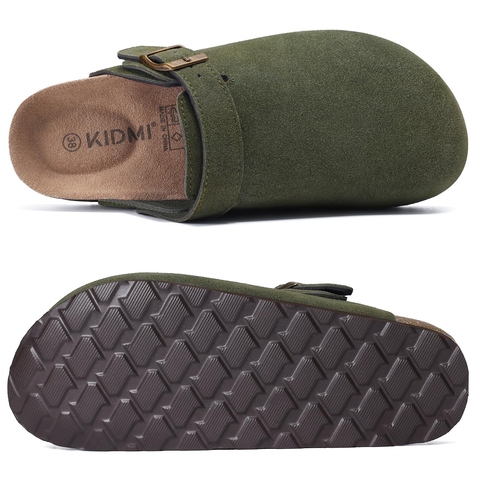 Asgard Women's Genuine Leather Clogs Soft Cork Footbed Cow Suede Mules With Adjustable Strap Fashion Comfort Slip on Slippers