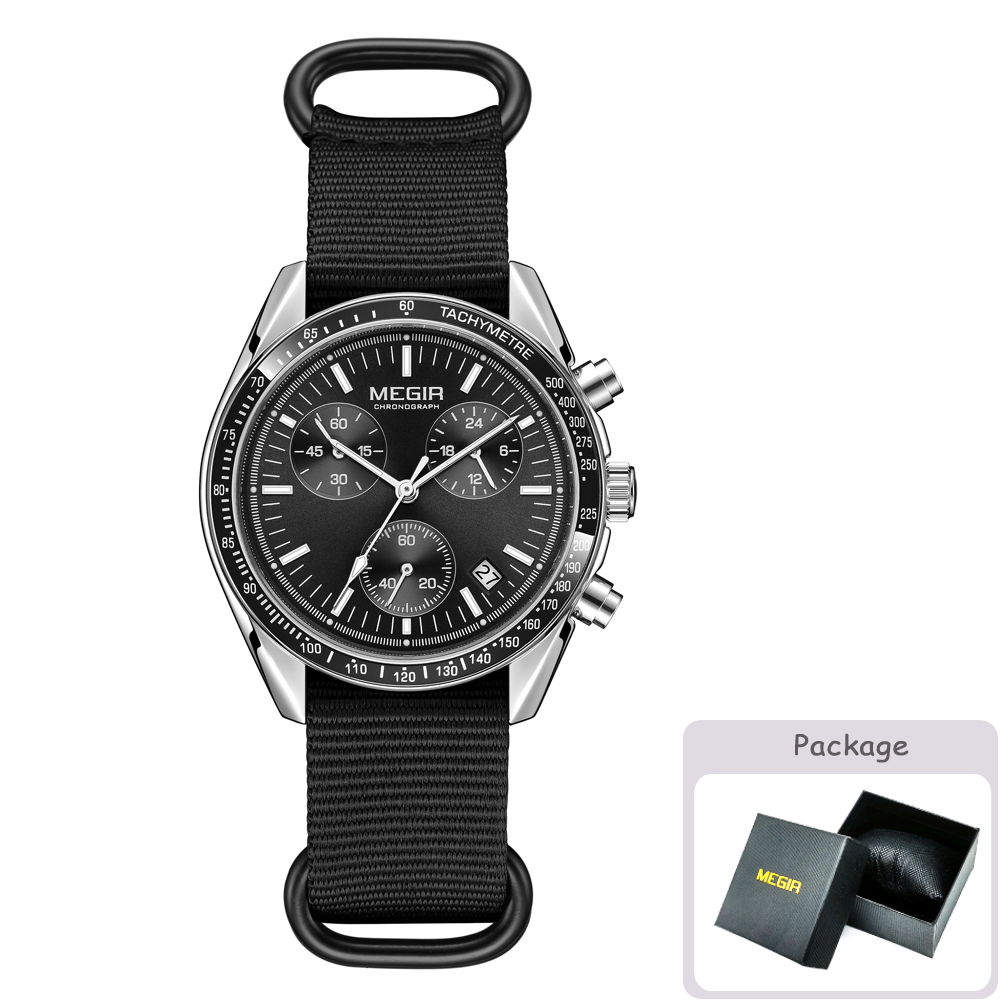 MEGIR Quartz Chronograph Watches Men Waterproof Sport Wristwatch Men's with Fashion Nylon Strap Luminous Pointers Date Male Gift