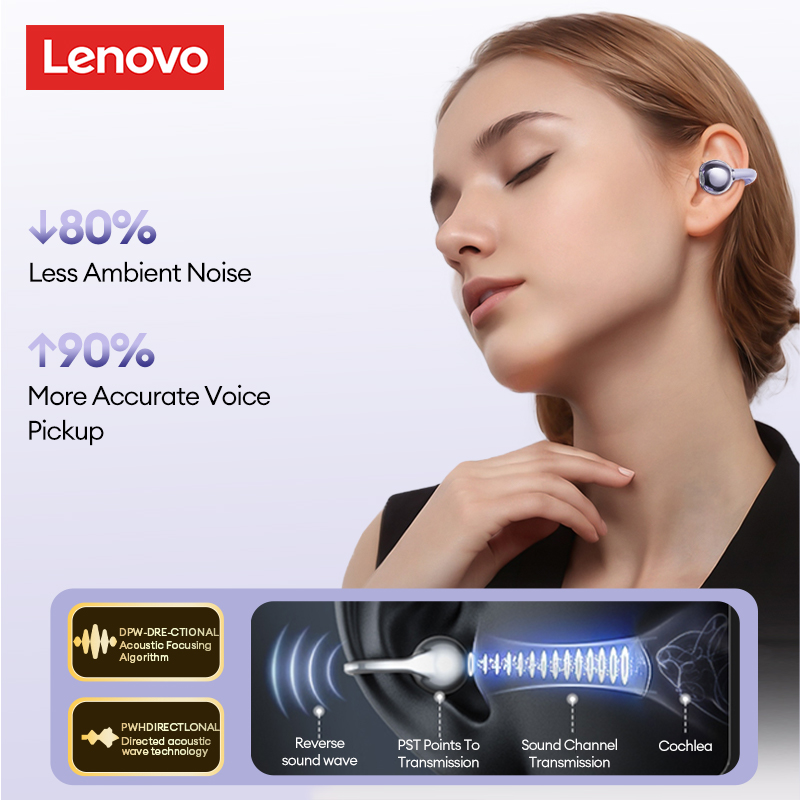 Lenovo LE302 OWS Wireless Bluetooth 6.0 Headset Long Battery Life Sports Ear Clip Earphones Noise Cancelling Headphones With Mic