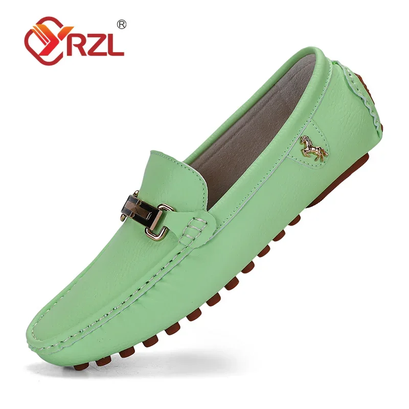 YRZL Shoes Men Handmade PU Leather Loafer Casual Driving Flats Slip-on Shoes Luxury Comfy Moccasins White Loafers Shoes for Men