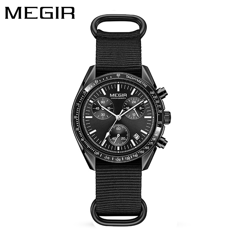 MEGIR 2247 Fashion Quartz Watches for Man Calendar Chronograph Clock Canvas Strap Luminous Casual Sports Men Watch reloj hombre