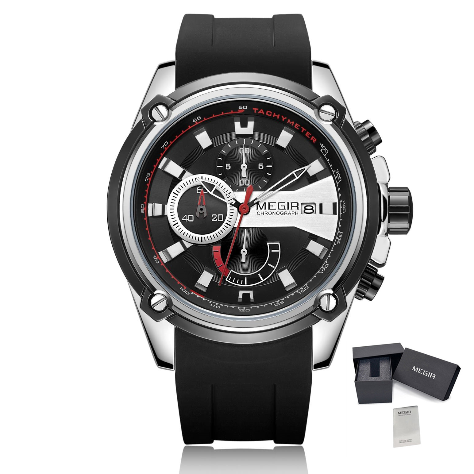 MEGIR Chronograph Luxury Brand Men Sports Watches Silicone Strap Quartz Casual Wristwatch Waterproof Calendar Reloj Hombre 2086