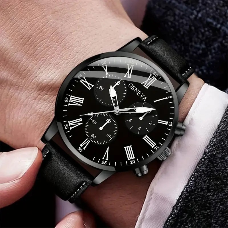 2PCS Men's Quartz Watch Set Fashion Trend Digital Scale Dial Quartz Watch Bracelet Jewelry Set Suitable for Festival Gifts