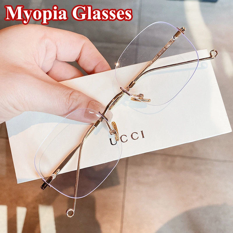 High Quality Myopia Glasses Unisex Square Frameless Frame Anti-blue Light Eyeglasses Nearsighted Prescription Eyewear Diopter