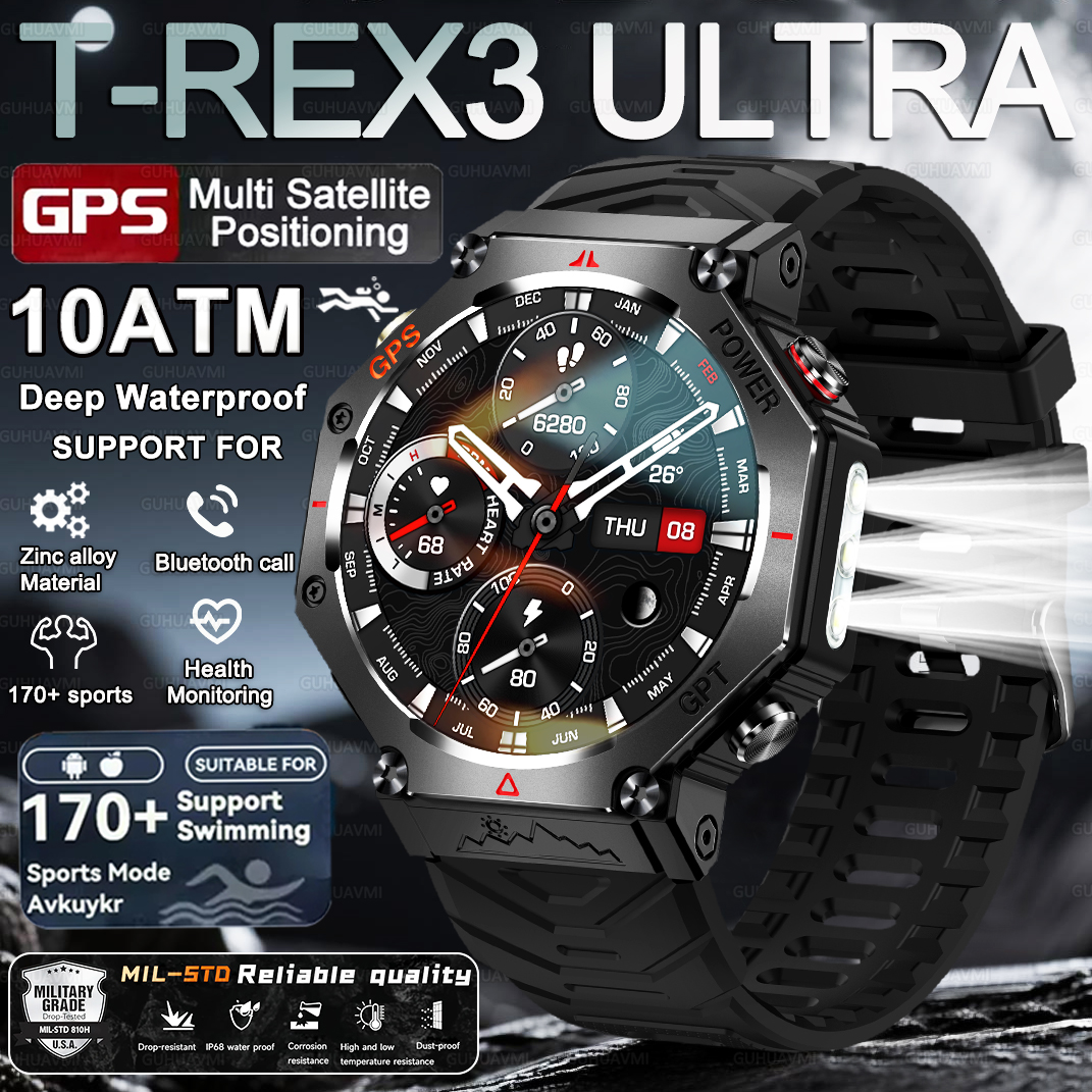 2025 NEW T-Rex 3  Outdoor Military Smart Watch 10ATM Waterproof Bulit-in GPS Compass Altimeter Barometric HD Call Smartwatch Men