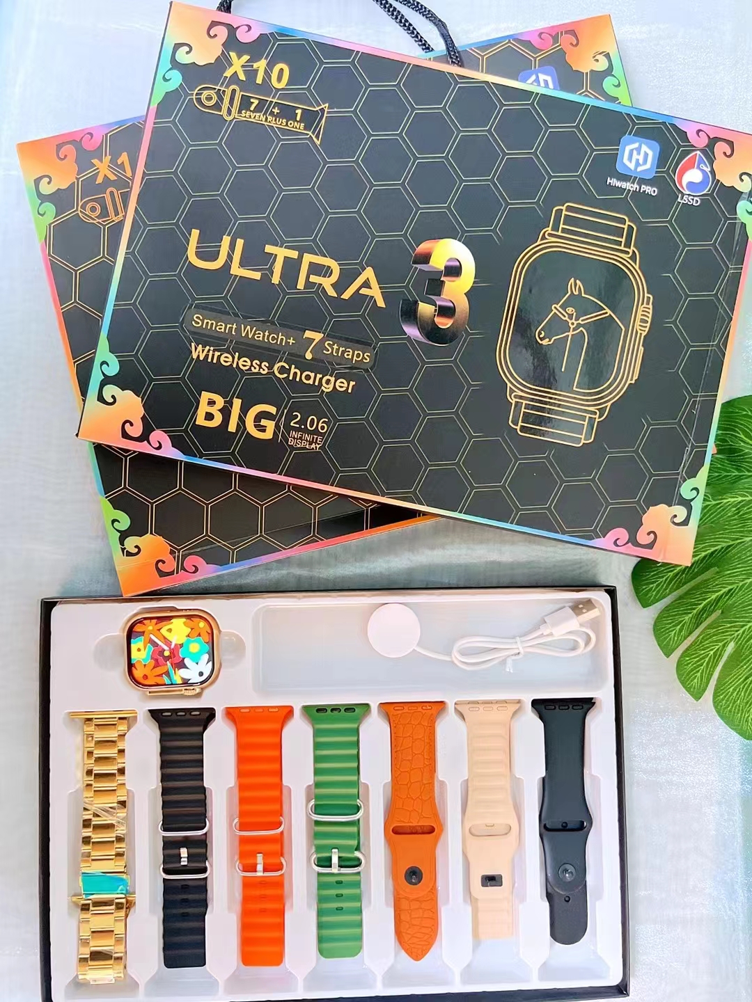 7 in 1 Strap Smart Watch X10ultra 3 Bluetooth Phone Call Smartwatch Waterproof DIY Watch Faces for men women Gold Watch 2025 new