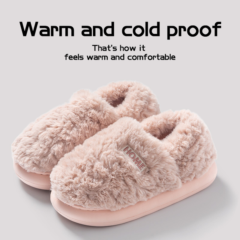 Cotton slippers women's winter new style bag heel home warm and non slip plush cotton shoes for men wearing outside