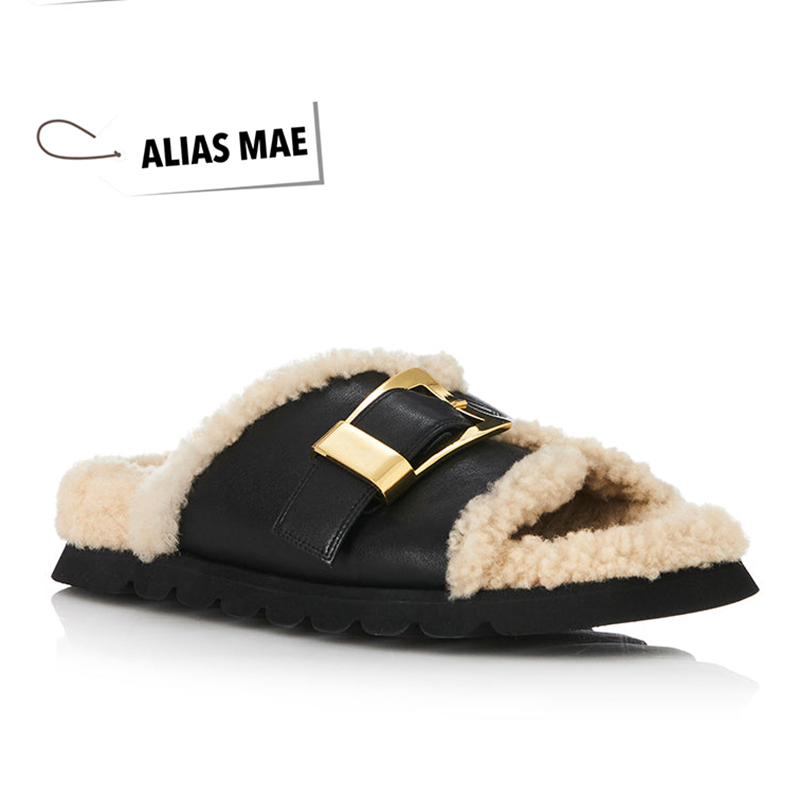 ALIAS MAE 2024 Autumn/Winter Home New Leather Soft Bottom Strap Women's Leisure and Comfortable Mao Drag