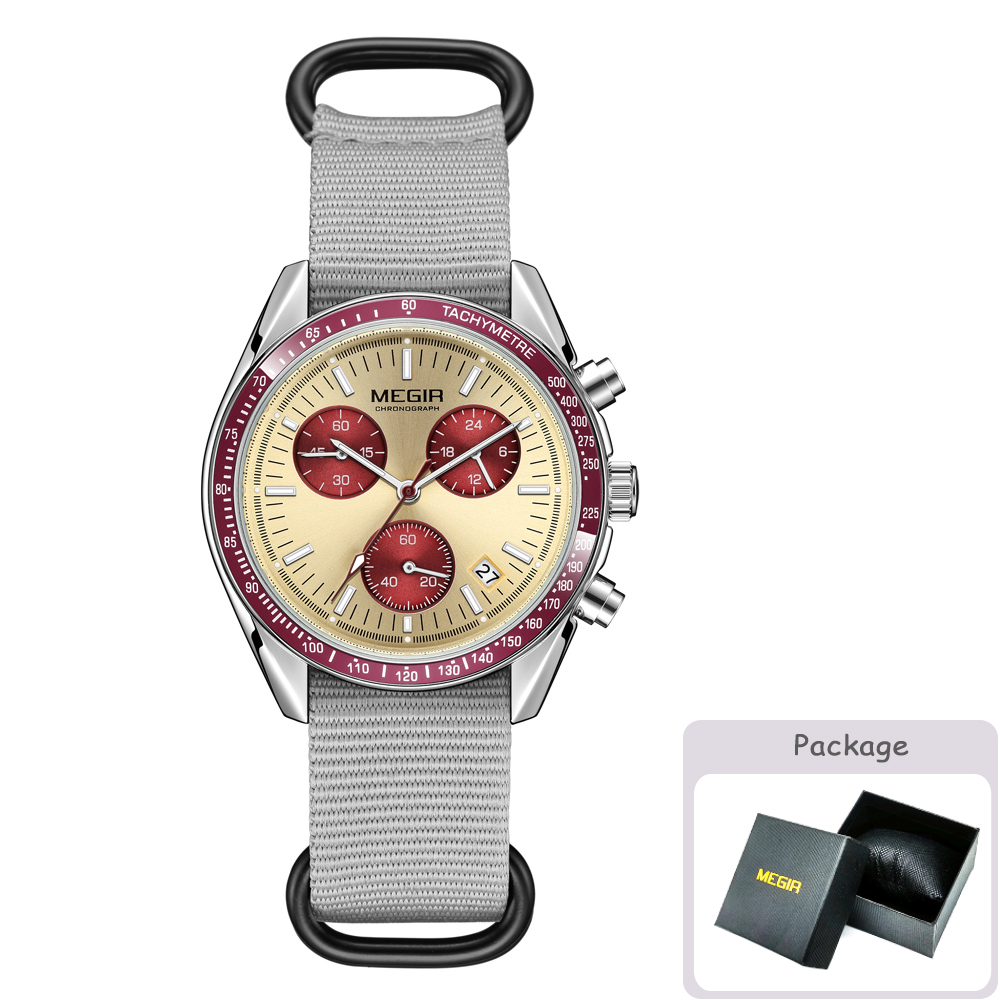 MEGIR Quartz Chronograph Watches Men Waterproof Sport Wristwatch Men's with Fashion Nylon Strap Luminous Pointers Date Male Gift