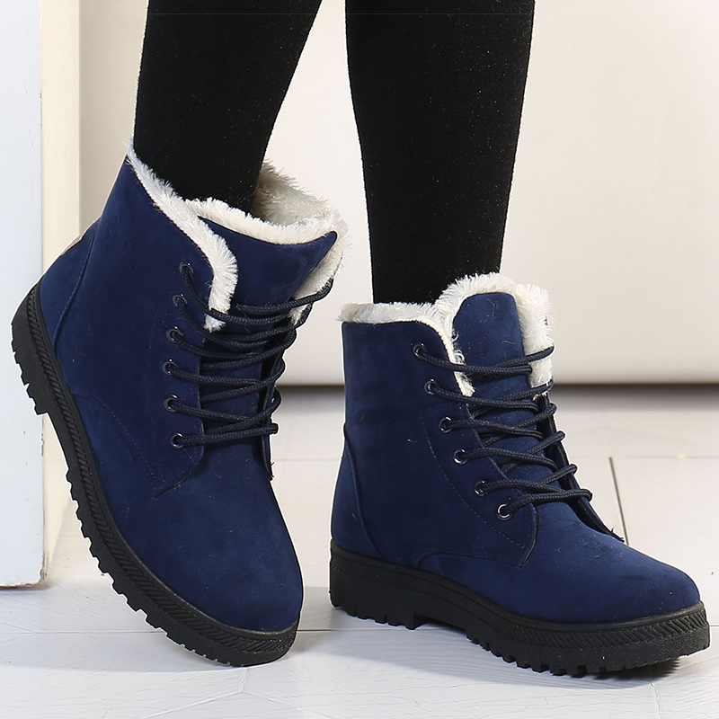 Women's Boots Warm Fur Botas Mujer 2025 Winter Shoes For Woman Snow Boots Low Heels Ankle Boots Winter Black Footwear Female