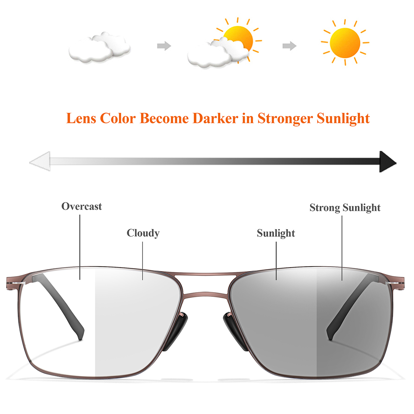 Fashion Photochromic Reading Glasses Vintage Rectangular Metal-Frame Eyeglasses Presbyopic Glasses daily wear