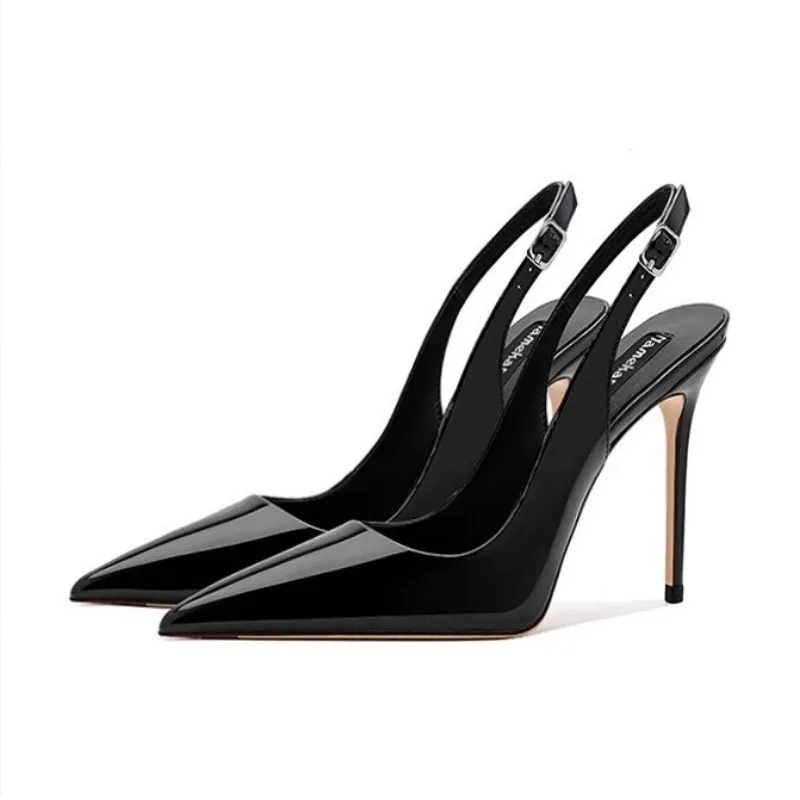 Sexy high-heeled sandals with pointed tips and elegant 2025 summer patent leather strappy fashionable party women's shoes