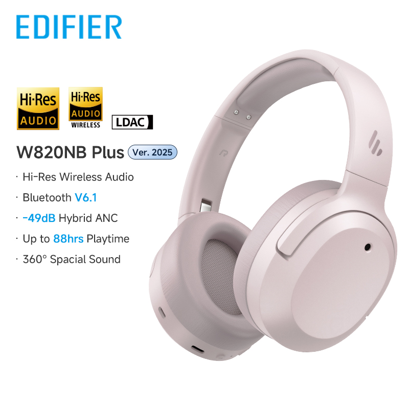 Edifier W820NB Plus(2025 Ver.) ANC Wireless Headphone Bluetooth 6.1 Over-ear Headset -49dB Noise Canelling Earphone Hi-Res Audio