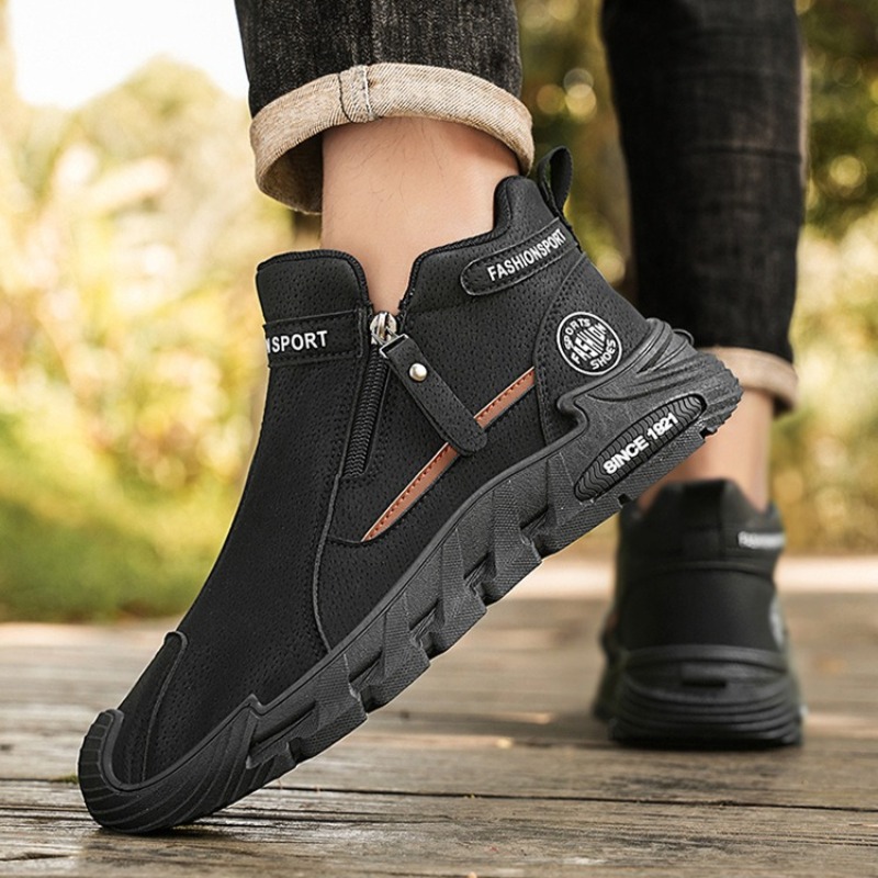 Mens Casual Labor Shoes Fashion Zipper Versatile Men Outdoor Climbing Shoes Non Slip Wear-resistant Sneakers Zapatos Para Hombre