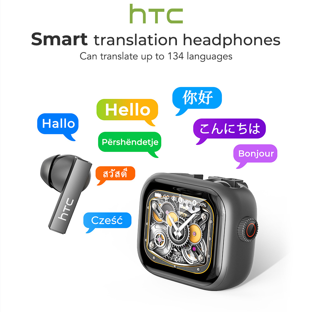 HTC NE40 Earphones Bluetooth V6 TWS Sports AI Translator Earbud Noise Reduction Wireless Headphones With Mic