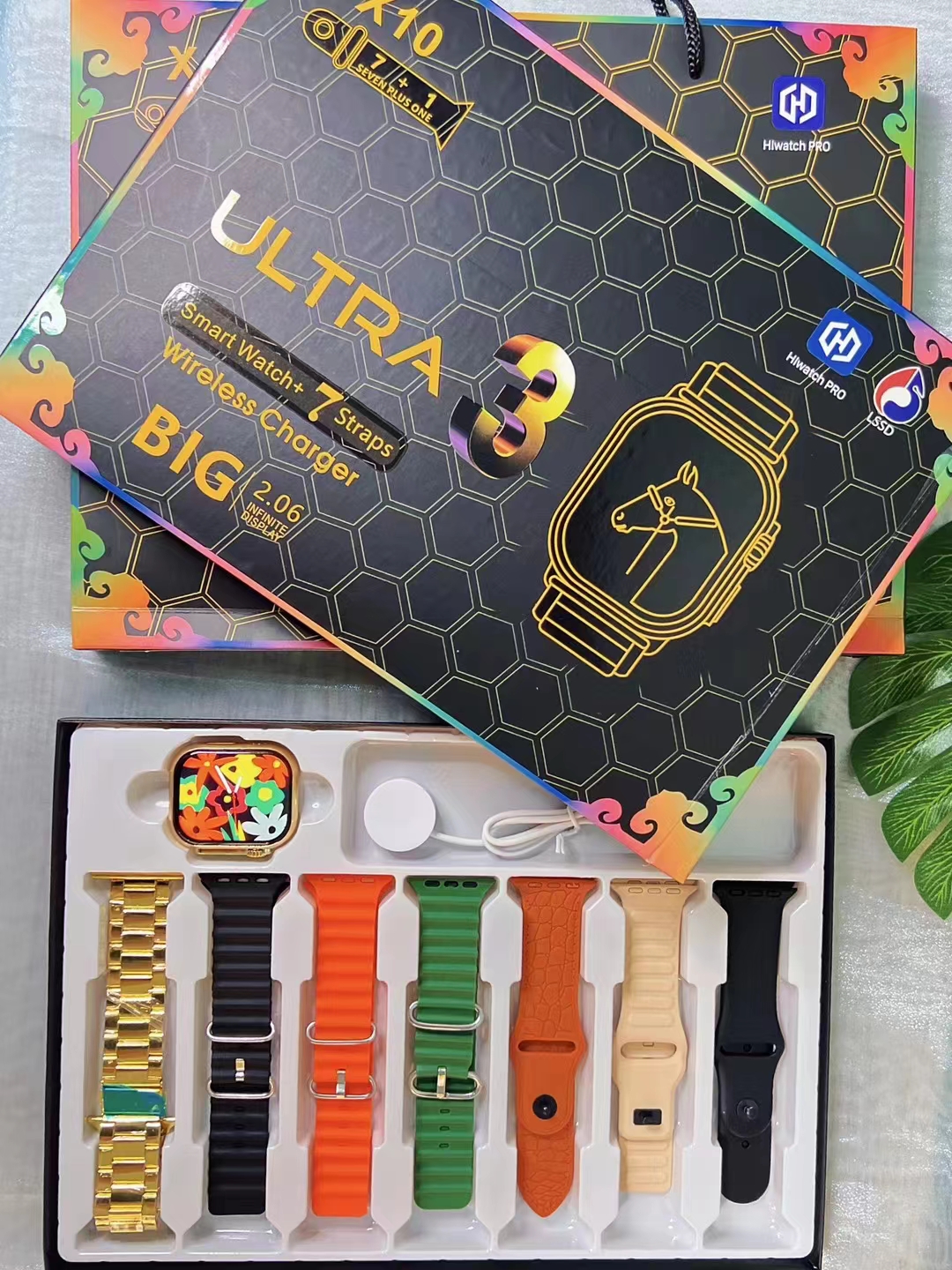 7 in 1 Strap Smart Watch X10ultra 3 Bluetooth Phone Call Smartwatch Waterproof DIY Watch Faces for men women Gold Watch 2025 new