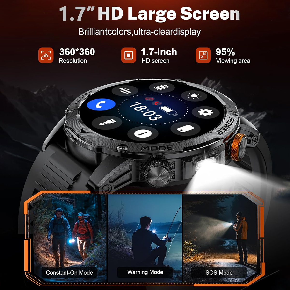 2025 New T-Rex 3 Military Grade 1000mAh Battery Smart Watch 5ATM Waterproof HD AMOLED LED Flashlight Call Men Sports Smartwatch