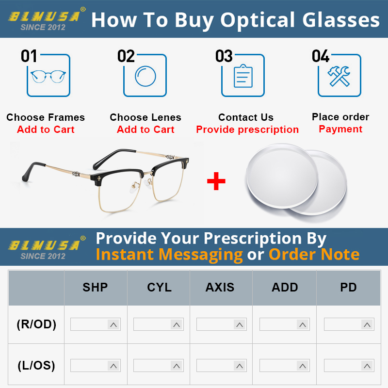 BLMUSA Men Classic Chrome Style Hearts Reading Glasses Anti Blue Light Myopia Glasses Photochromic Prescription Optical Eyewear