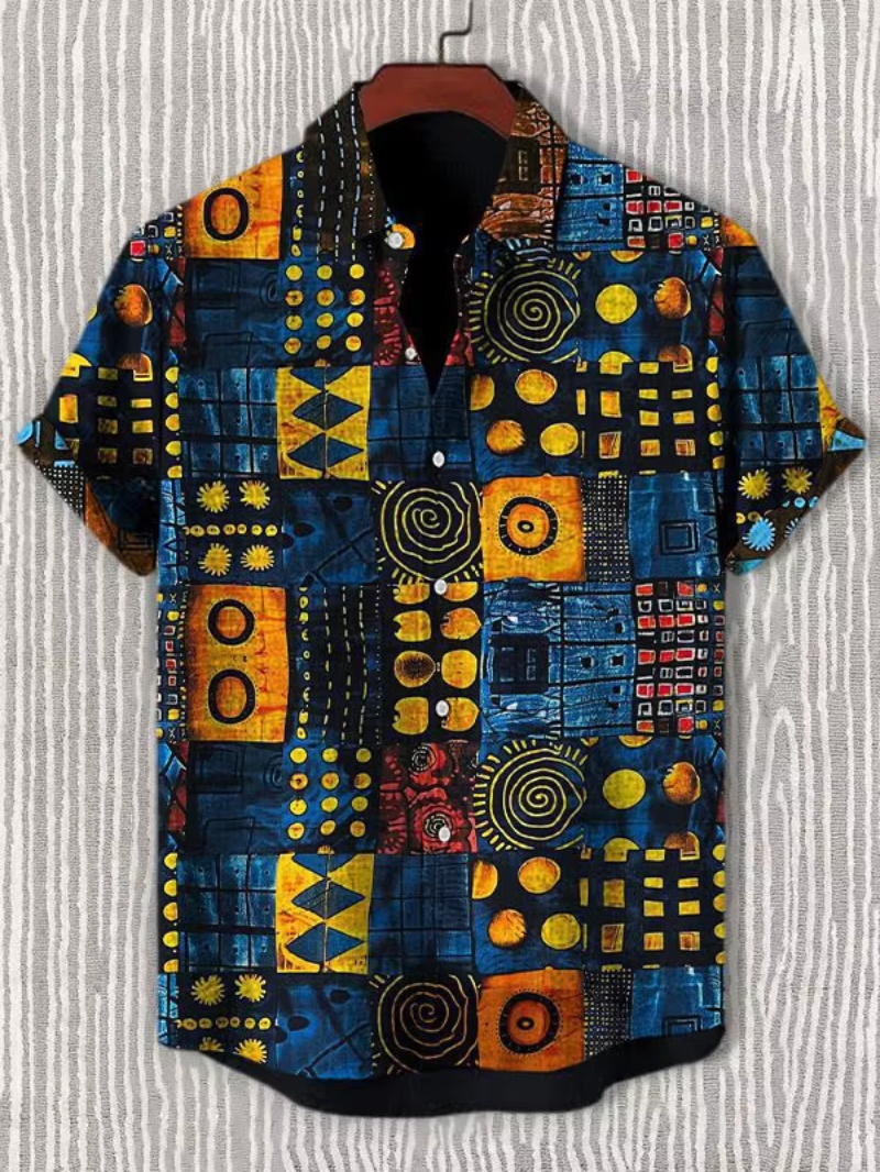 Vintage African Style Men's Shirts Ethnic Tribal Short Sleeve Shirts Tops Fashion Casual Vacation Button Down Blouse 2025 New