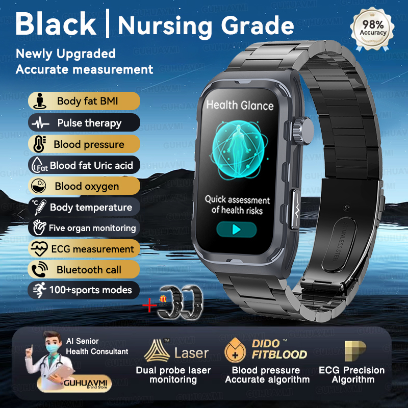 2025 New Nursing Grade ECG+PPG Pulse therapy Smartwatch Men Blood lipid Uric acid Bluetooth call Health Bracelet For Android iOS