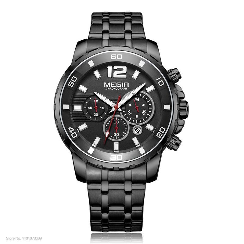 Megir Men's Gold Stainless Steel Quartz Watches Business Chronograph Analgue Wristwatch for Man Waterproof Luminous 2068GGD-2N3