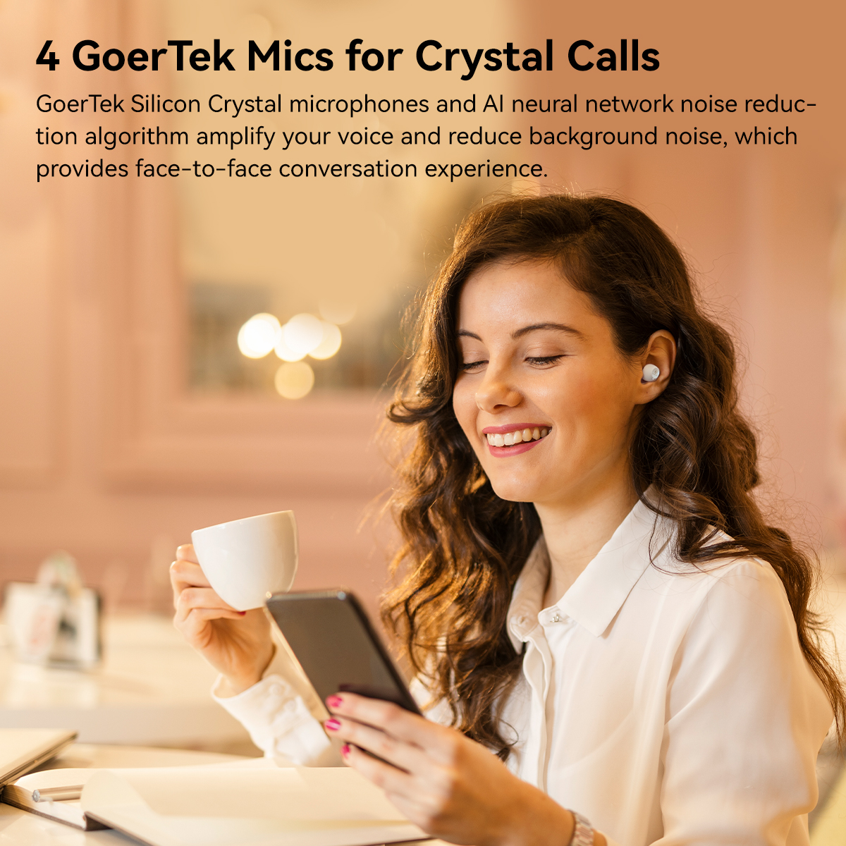 ROSESELSA CERAMICS X True Wireless Stereo Earbuds, ANC Headphones 4 HD Mics, IP54, Anti-Wind Earphones, LDAC, 40H Game Mode