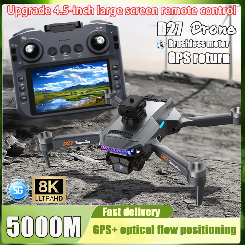 2025 D27 Pro MAX GPS Drone 8K Professional HD Camera 5G WIFI FPV 360 ° Quadrirotor RC large screen brushless to avoid obstacles