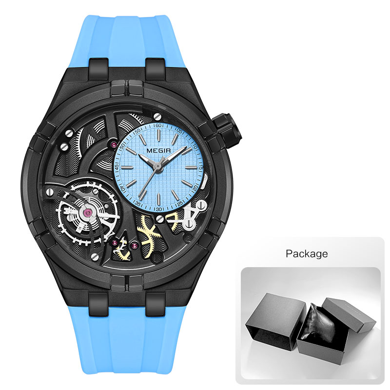 MEGIR Military Sport Quartz Watch for Men Fashion Black Silicone Strap Waterproof Wristwatch with Luminous Hands MN8111G