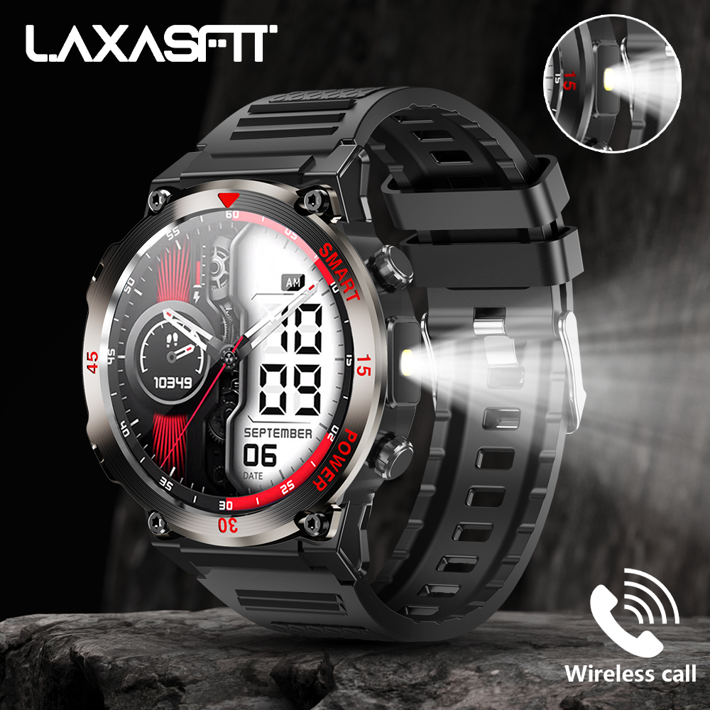 LAXASFIT 2025 New Outdoor Smart Watch LED Flashlight Men's Bluetooth Calling Sports Fitness Tracking Smart Watch For Xiaomi