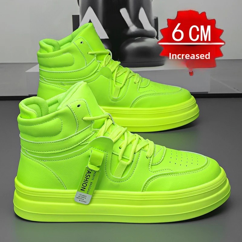 New Autumn/Winter Men's Casual Sneakers 12cm Increased Height 10cm Thick Sole White Shoes High Top Rubber Base Male Footwear