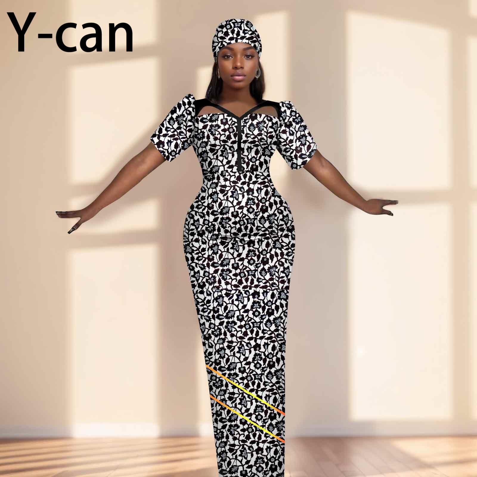 Party Gown African Dresses for Women Slim Fit Short Sleeve Dress Evening Vestidos with Headwrap Dashiki Ankara Print 2525071