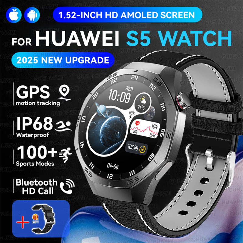 2025 New GUHUAVMI GT5 Pro Smart Watch Men HD AMOLED Screen GPS Motion trajectory HeartRate Bluetooth Call 1.52" SmartWatch IP68
