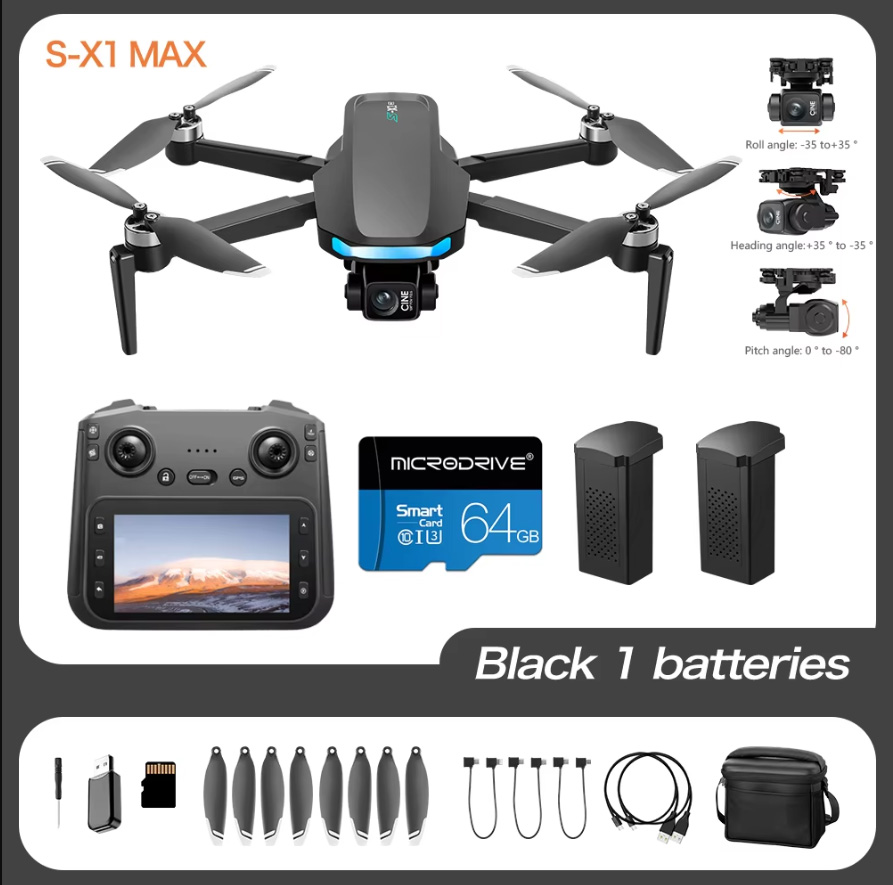 S-X1 New Drone with Screen 3-Axis Anti-shake Gimbal 4K Aerial Brushless Drones RC Quadcopter 5G GPS 8K HD Cameras EIS Mini Dron