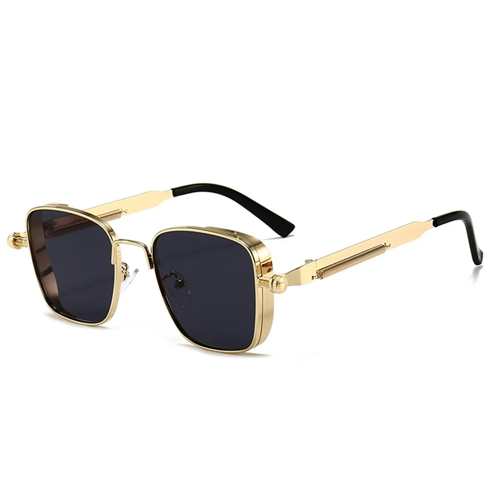 Men Driving Sunglasses Vintage Steampunk Square Sunglasses Metal Frame with Spring Hinges Women Eyepiece Trendy Driver Glasses