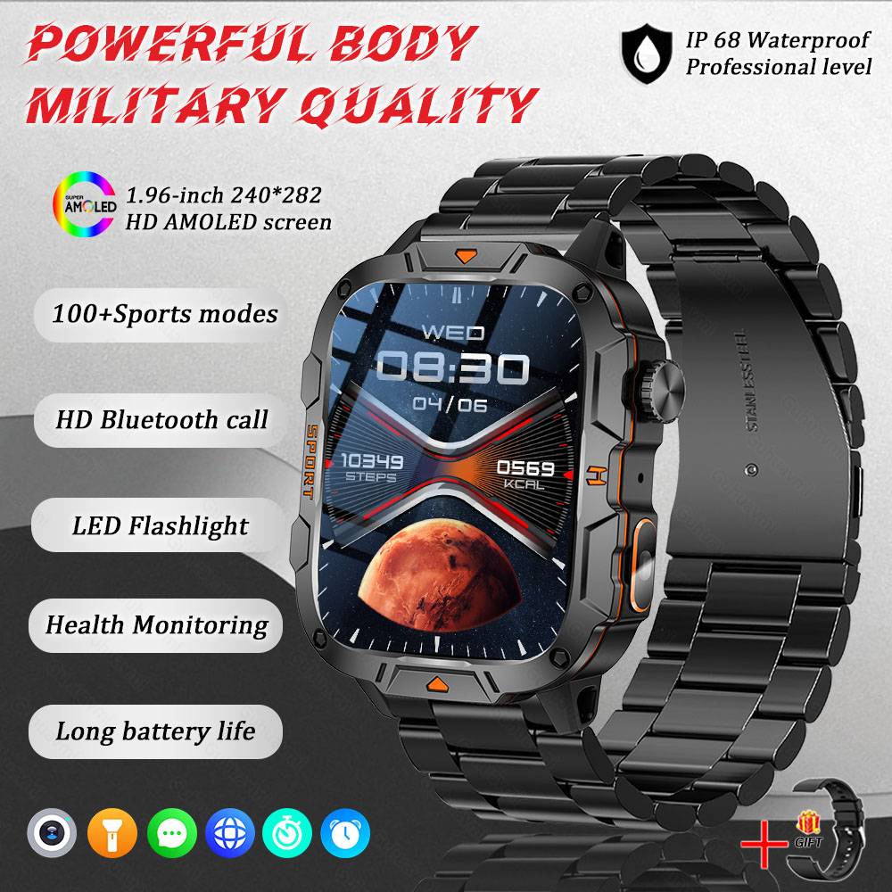 2025 New For Xiaomi Military Grade Smart Watch Men 1.96" AMOLED Screen 5ATM Waterproof Sports Fitness Tracker BT Call Smartwatch