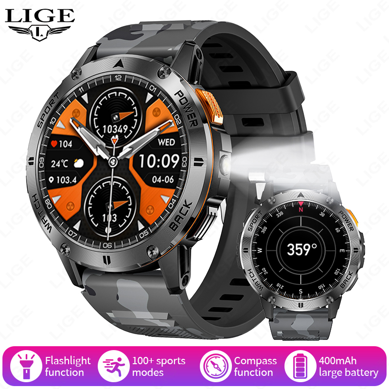 LIGE 2025 Outdoor GPS Sports Tracker Smart Watch Men Compass Bluetooth Call Waterproof Smartwatch LED Flashlight Ftiness Watches