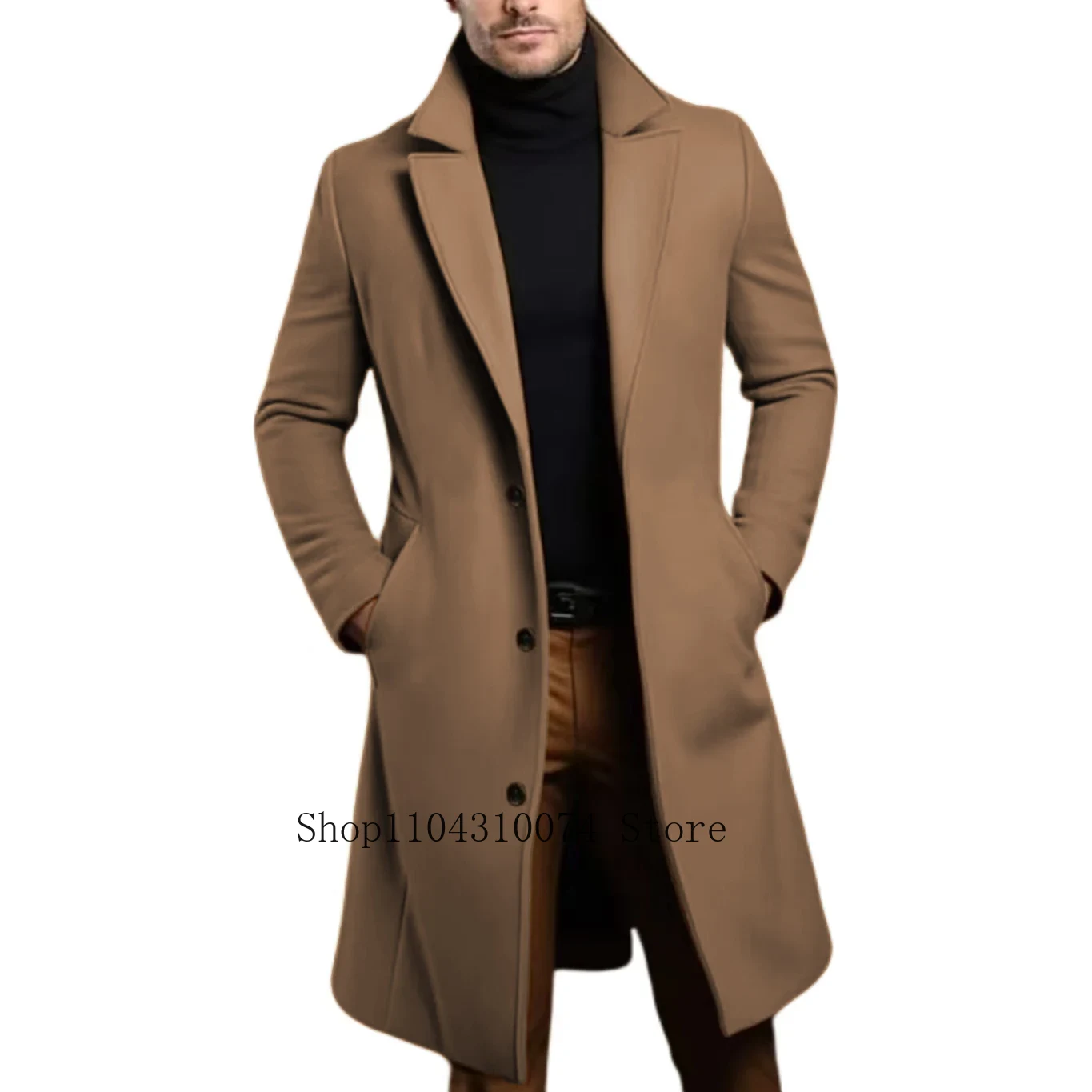 Warm and Comfortable B Trench Coat for Men，Stand Collar, Notch Lapels，Customize，Three Buckles，Double Placket，for Daily Life
