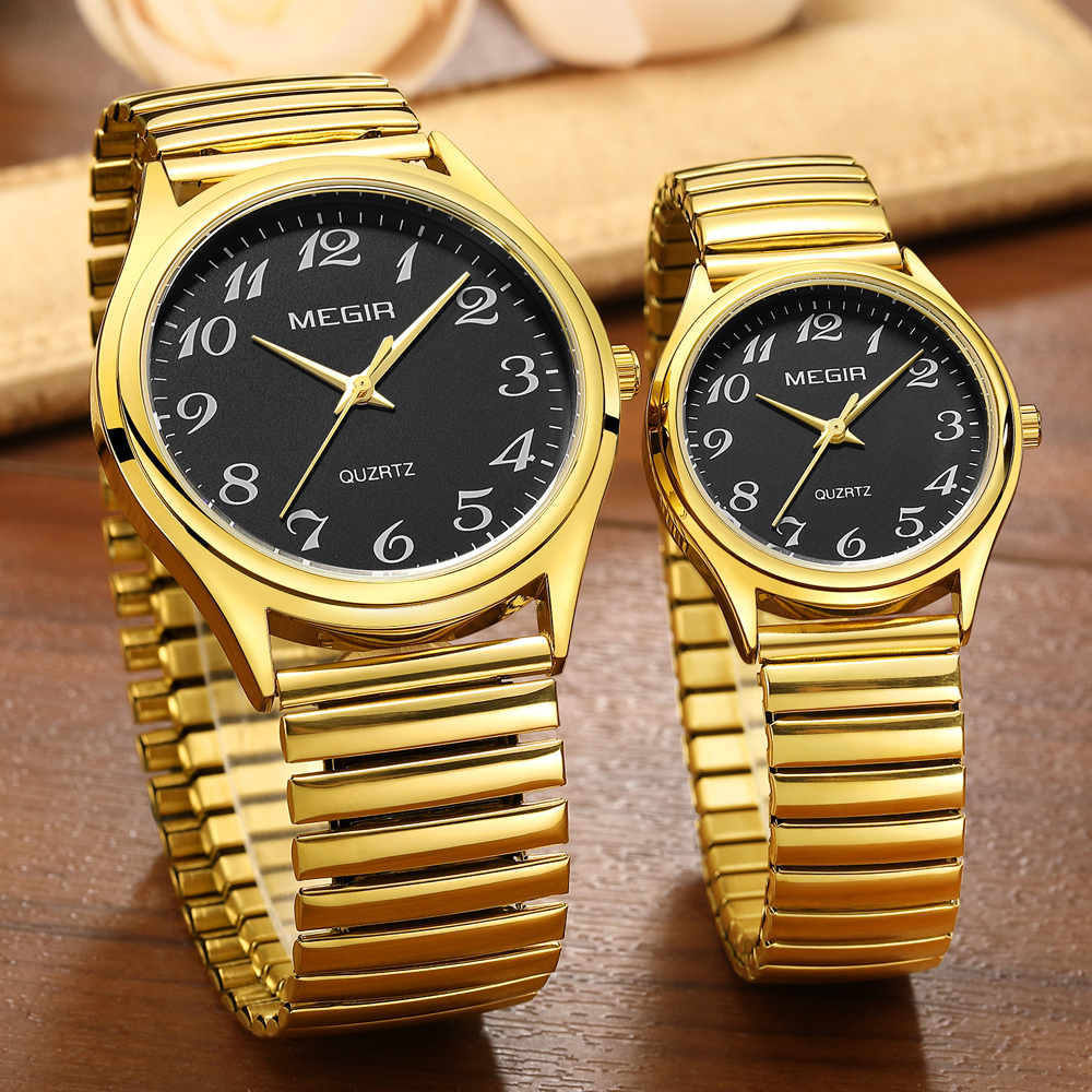 MEGIR Luxury Couple Watch for Men Women High Quality Quartz Watches Stainless Steel Waterproof Wristwatches Valentine's Day Gift