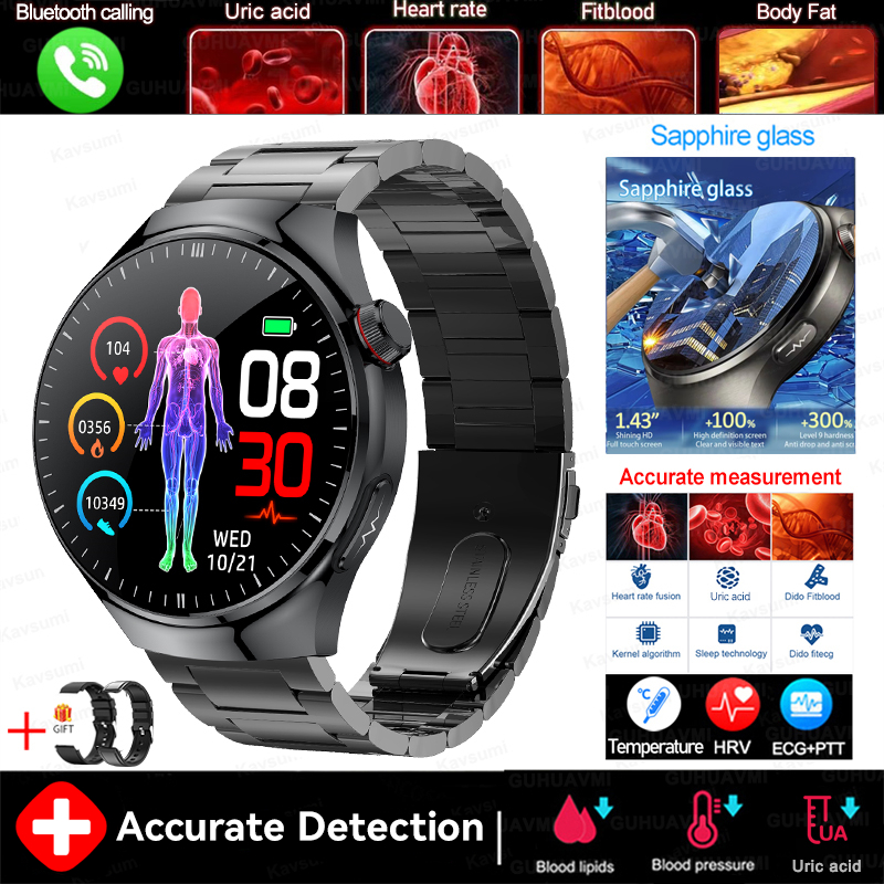 2025 New Blood Lipids Uric Acid Blood pressure Smart Watch Men ECG+PPG Fitness Tracker Clock Heart Rate Bluetooth call Smartwatc
