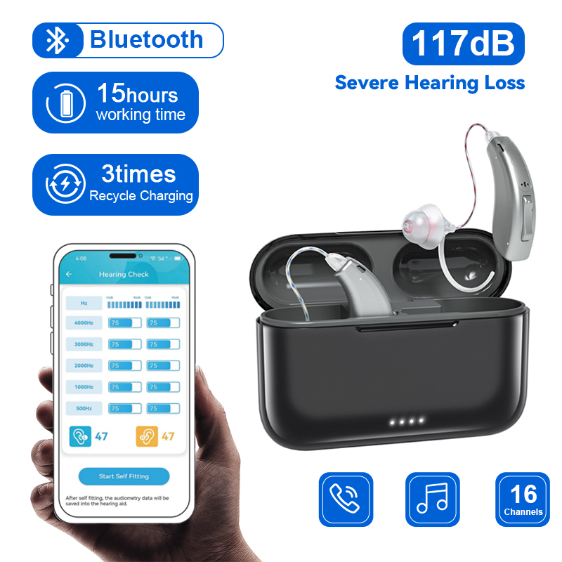 16 Channel Hearing Aids Rechargeable Bluetooth Hearing Aid for Seniors Adults Digital BTE Hearing Assist with Noise Cancelling