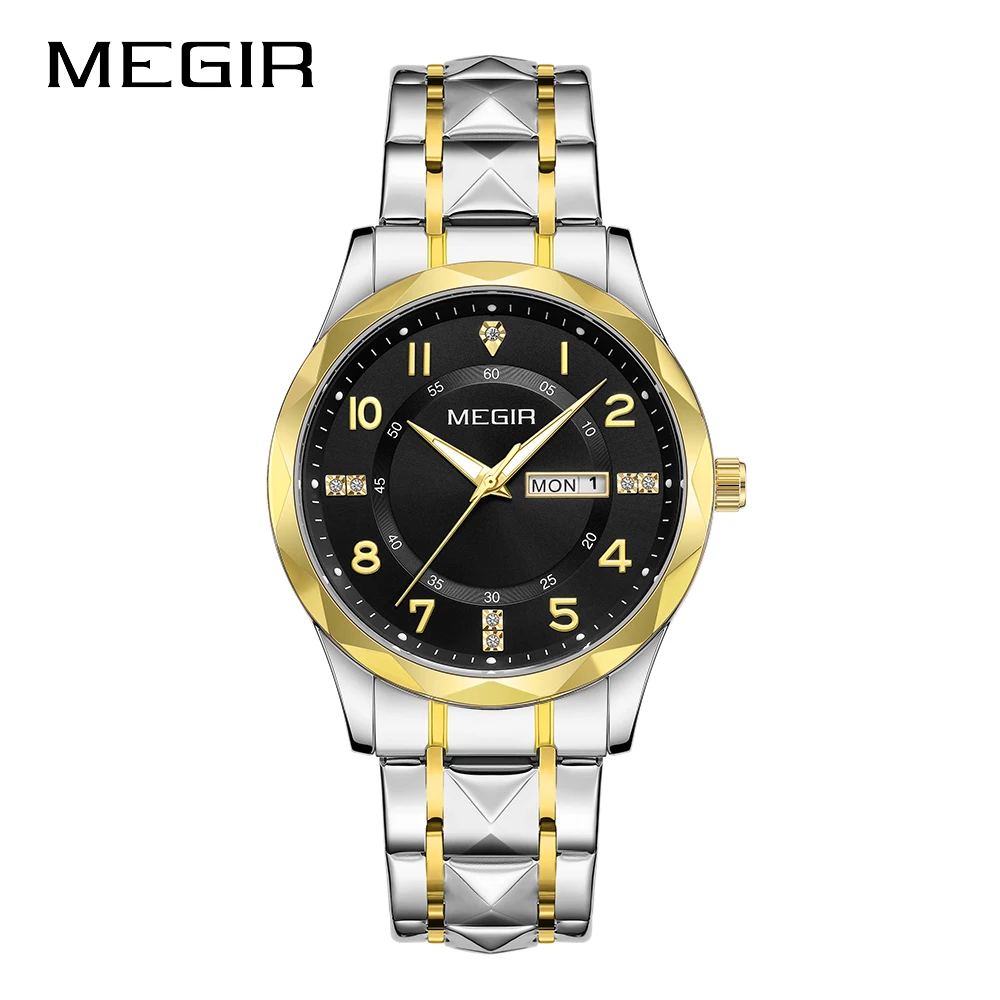 MEGIR Top Original Men Watches Waterproof Stainless Steel Date Watch Man Waterproof Quartz Luminous Wristwatch Relogio Masculino