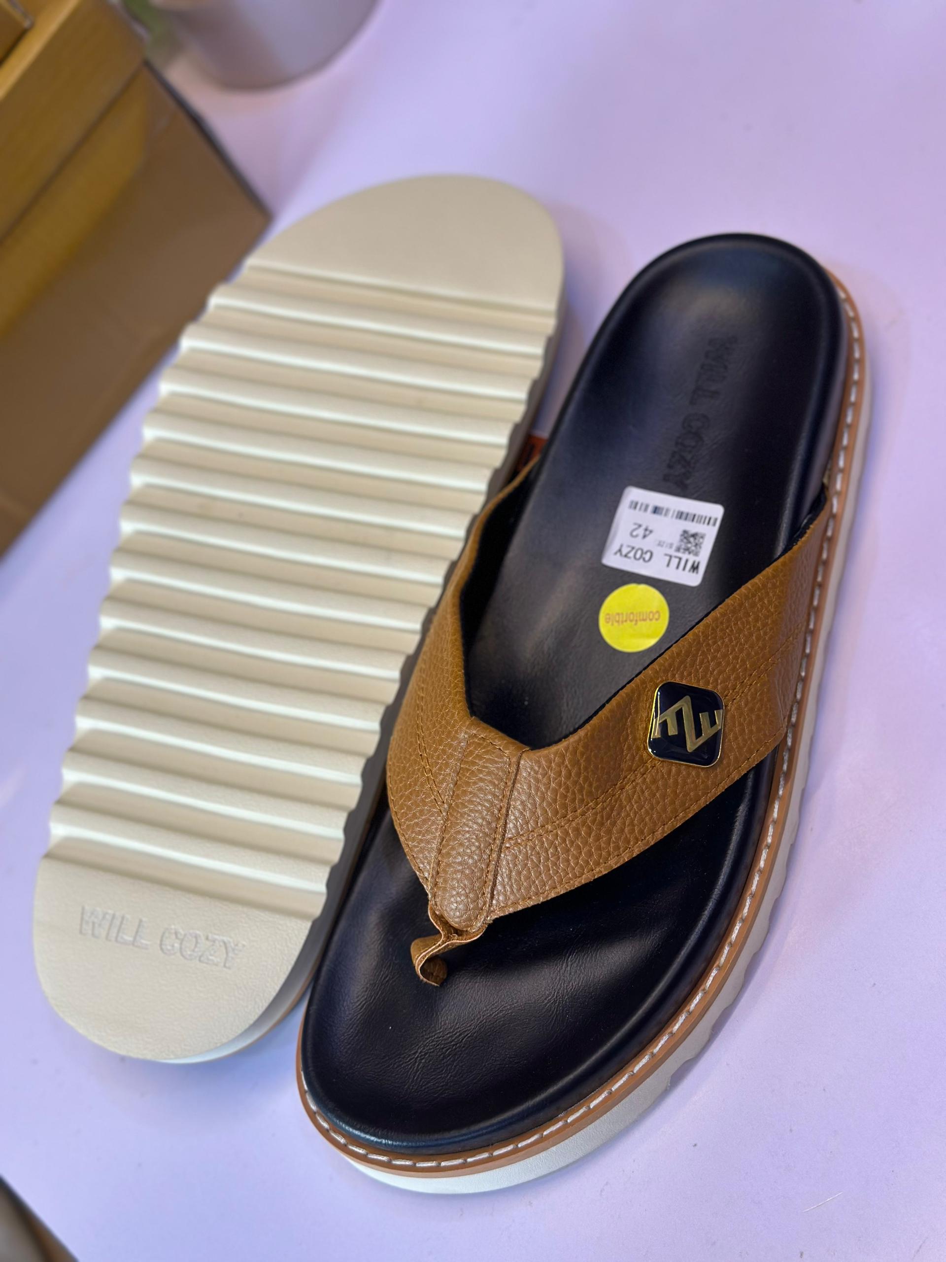 Will Cozy Premium Leather Flip Flops - Black