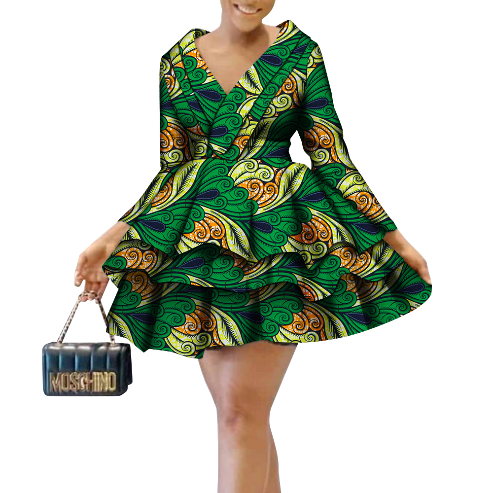 African Dresses for Women Floral Print Multi-layer Dresses Casual Girls Dress Dashiki Outfit Fashion African Clothes Wy9314