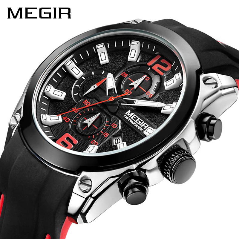 MEGIR Brand Special Offer Chronograph Quartz Watch Silicone Strap Waterproof Luminous Hands Date Men Wristswatches Relogio