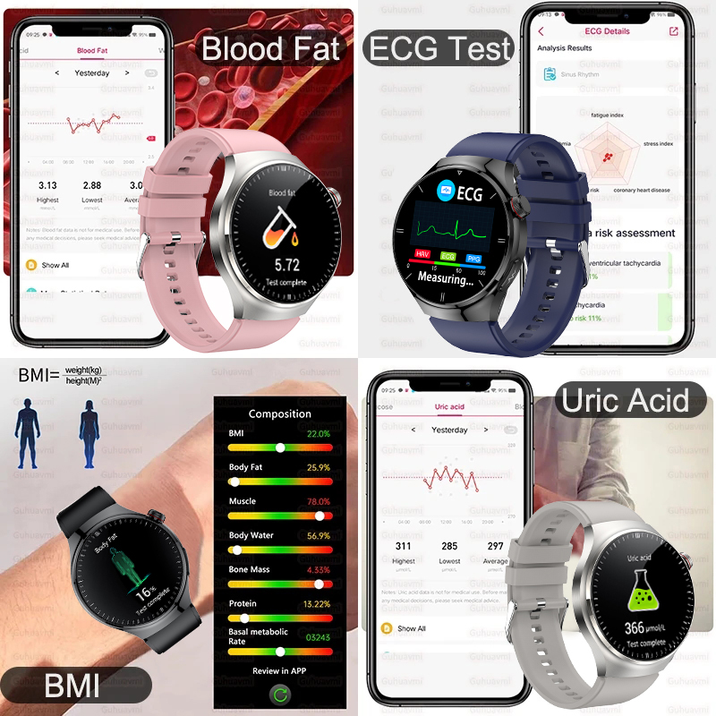 2025 New Blood Lipids Uric Acid Blood pressure Smart Watch Men ECG+PPG Fitness Tracker Clock Heart Rate Bluetooth call Smartwatc