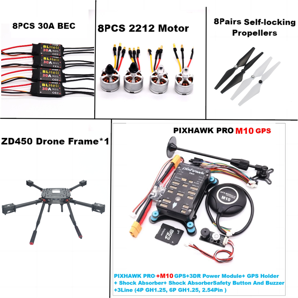 F450 PIXHAWK PRO M10 Dual motor Flight FiberFrame Kit Ardupilot 100MW Radio Telemetry Quadcopter BLHELI 30A ESC 2212 Motor